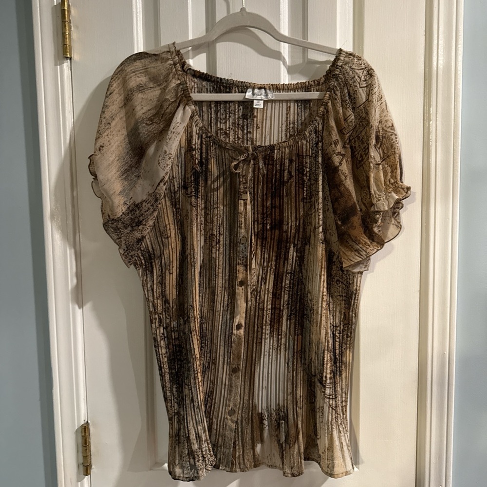 Dressbarn Beige and Brown Striped Blouse